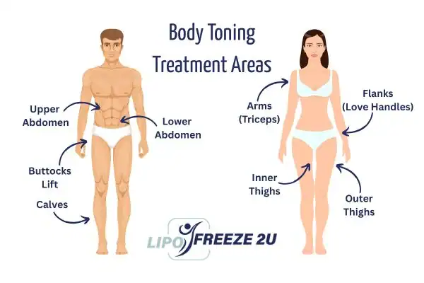 Graphic showing where you can have Body toning Treatment Stratford-upon-Avon on your body